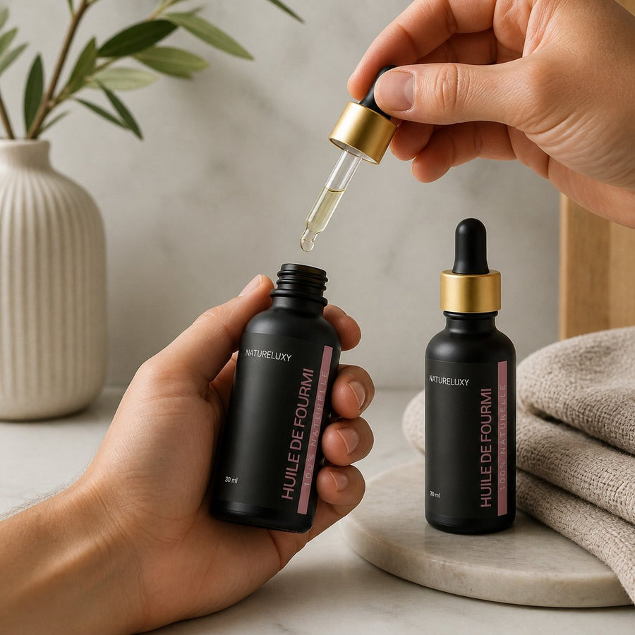 2 Huiles de Fourmi contre la pousse du poil - 30ml – application en situation réelle, geste de soin quotidien
