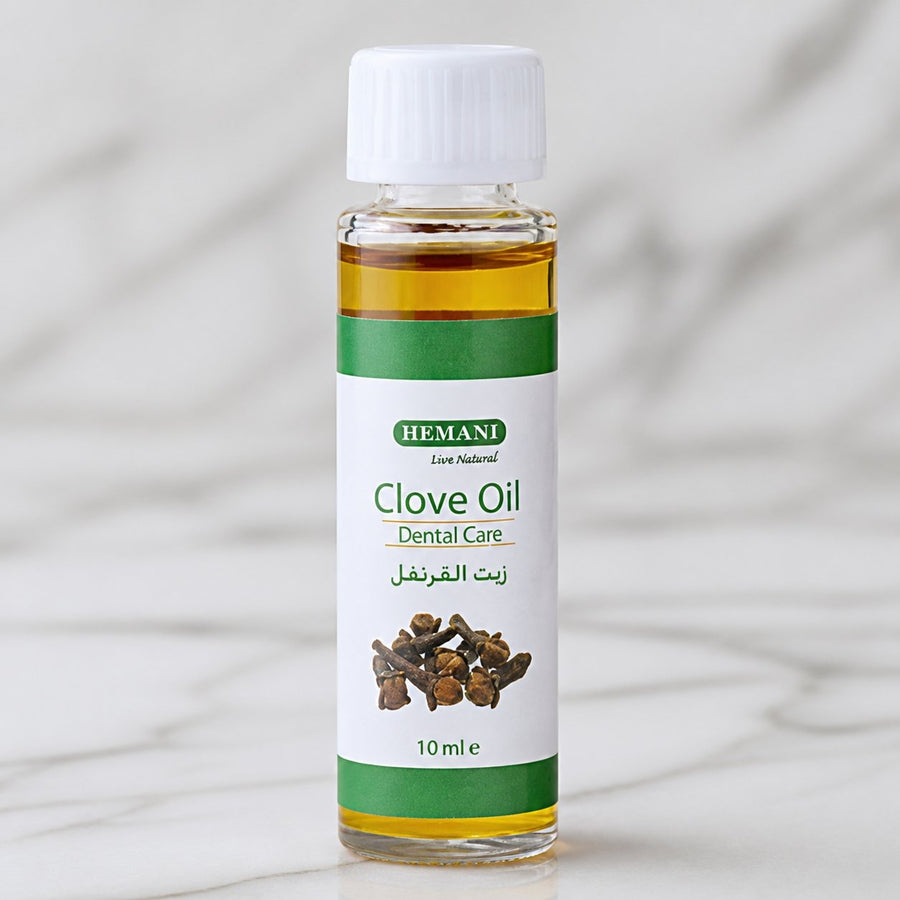 2 Huiles de Girofle 10mL Hemani – gros plan sur les détails et la finition du packaging
