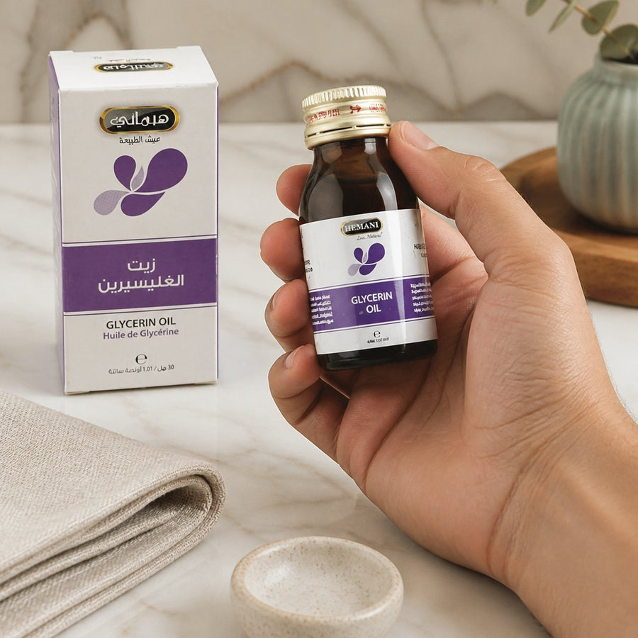2 Huile de Glycérine 30mL 100% Naturelle Hemani – application en situation réelle, geste de soin quotidien
