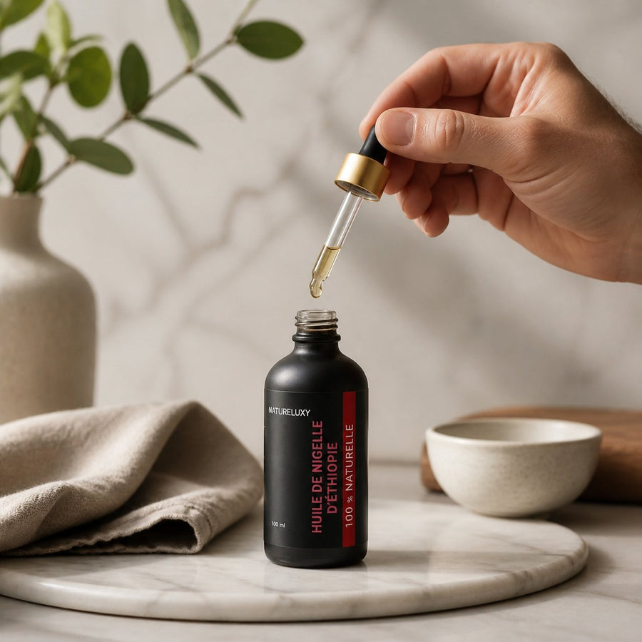 2 Huile de Nigelle d'éthiopie 100mL pipette 100% naturelle – application en situation réelle, geste de soin quotidien