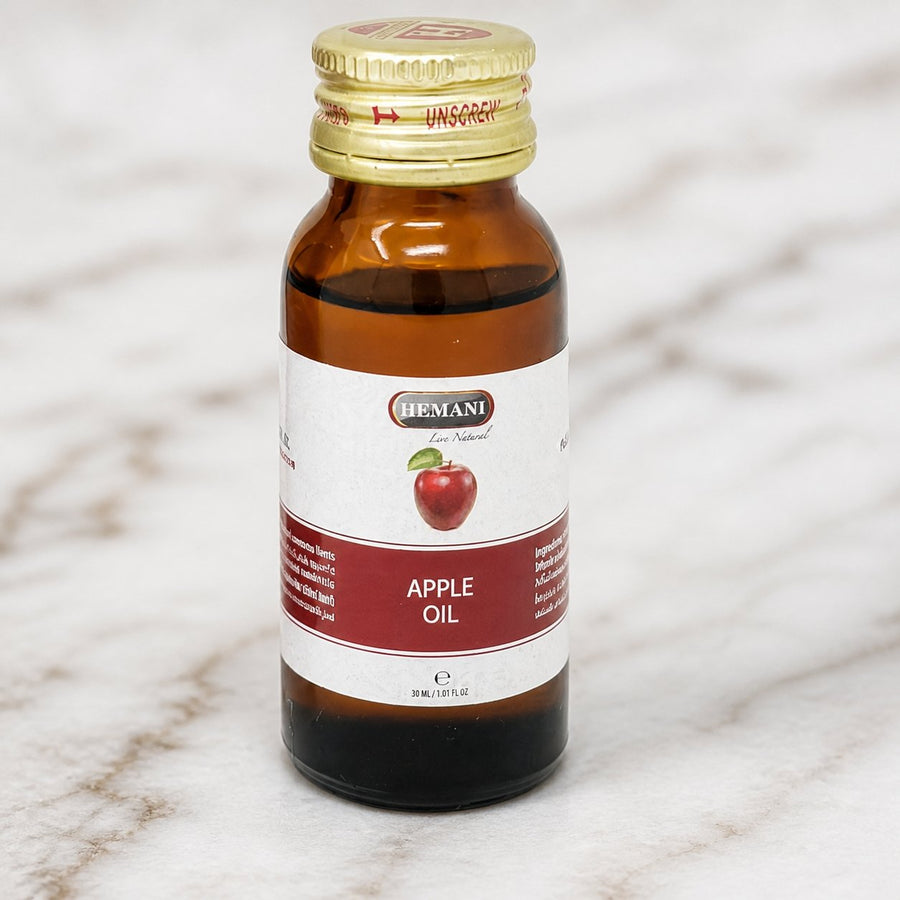 2 Huile de Pomme 30mL 100% Naturelle Hemani – gros plan sur les détails et la finition du packaging