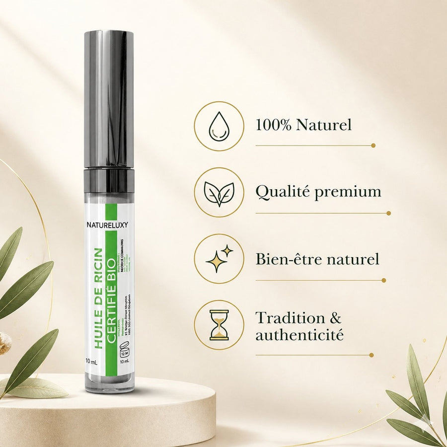 Lot de 2 Mascaras Huile de Ricin Bio 10 ml - Soin Cils – infographie des bienfaits et des ingrédients clés