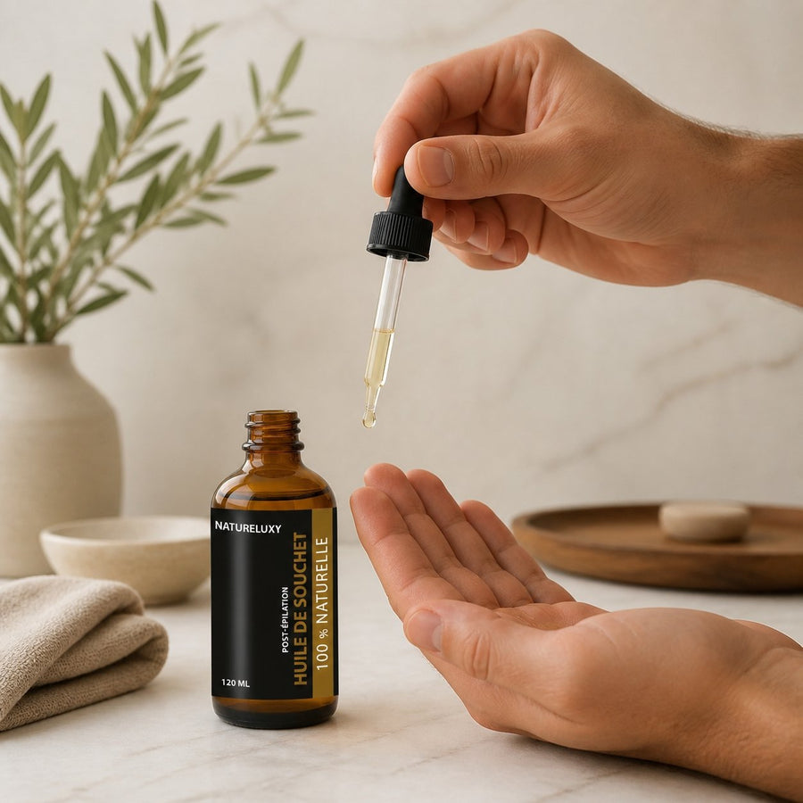 2 Huile de Souchet 100mL Pipette 100% naturelle – application en situation réelle, geste de soin quotidien