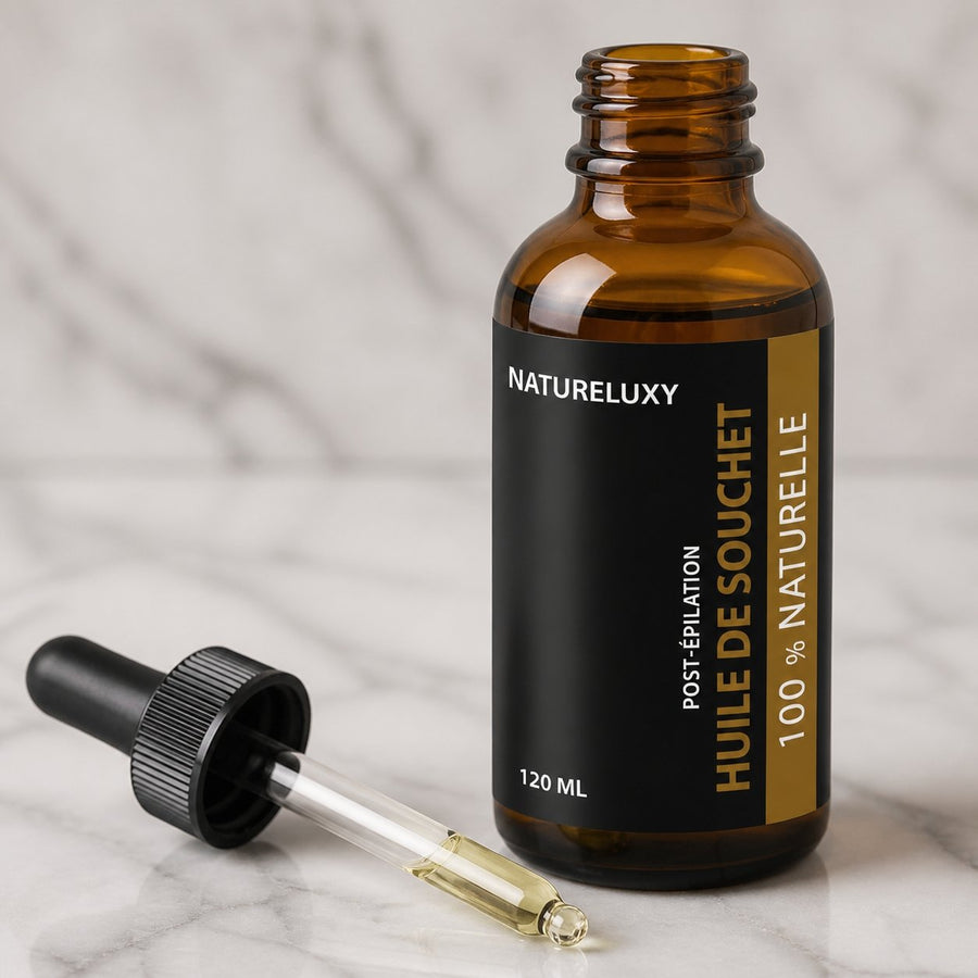 2 Huile de Souchet 100mL Pipette 100% naturelle – gros plan sur les détails et la finition du packaging
