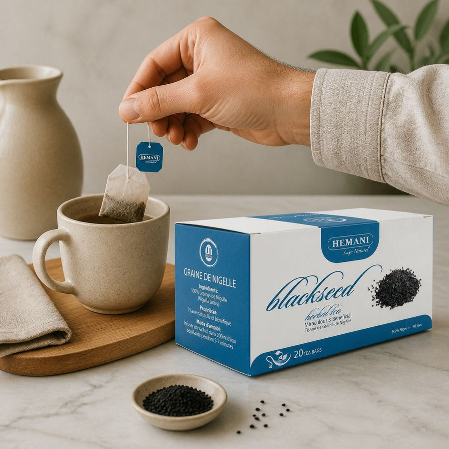 20 Tisanes à la Nigelle Hemani - Infusion en 20 Sachets – application en situation réelle, geste de soin quotidien