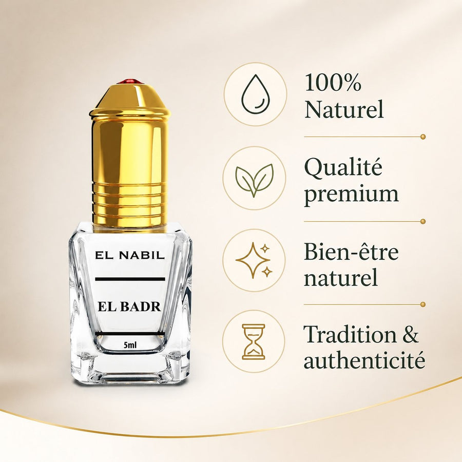 2X Musc El Badr applicateur Roll-On - 5mL – infographie des bienfaits et des ingrédients clés