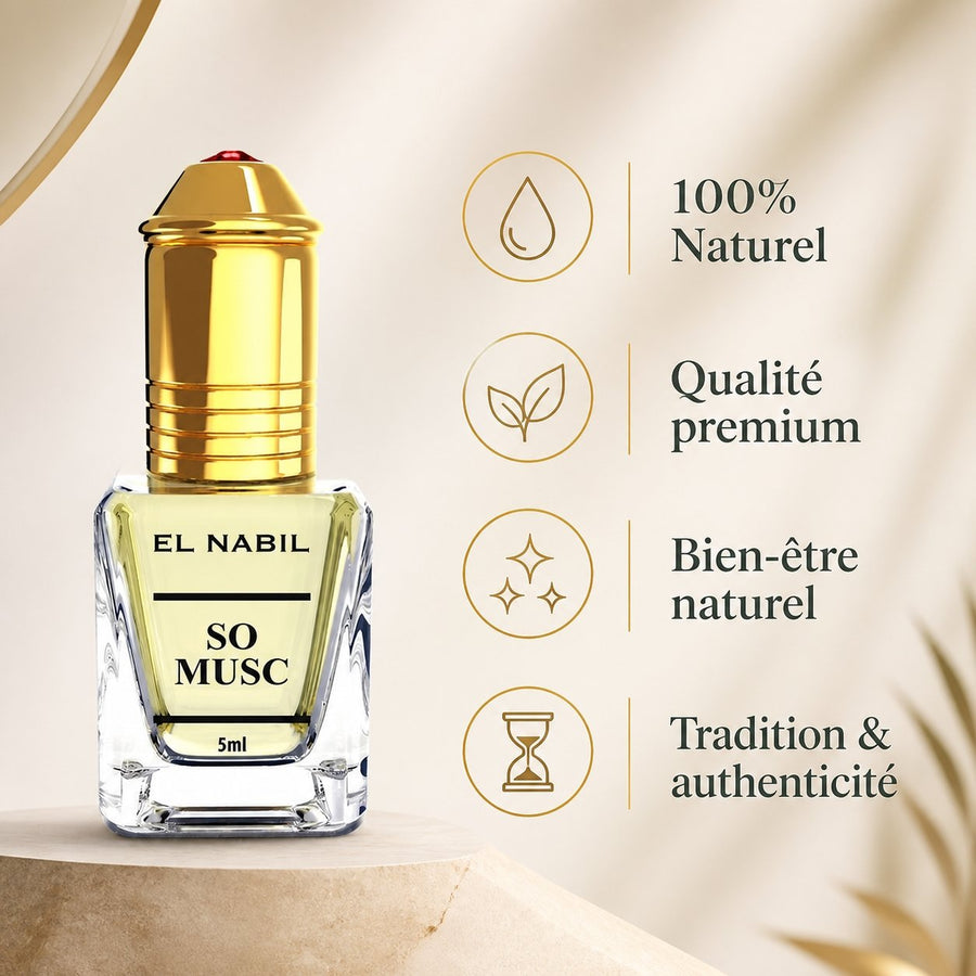 2X Musc SO avec applicateur Roll-On - 5mL – infographie des bienfaits et des ingrédients clés
