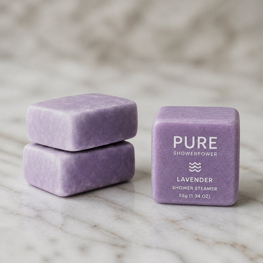 Lot de 3 carrés de musc lavande – parfum solide – gros plan sur les détails et la finition du packaging
