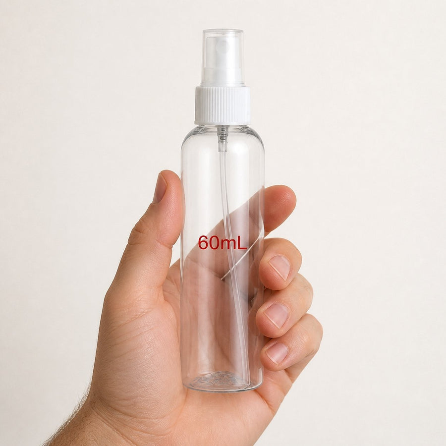 3 Flacons Vaporisateur 60ml Vide Sac Atomiseur de Poche Spray Plastique – taille et contenance réelles du produit en main