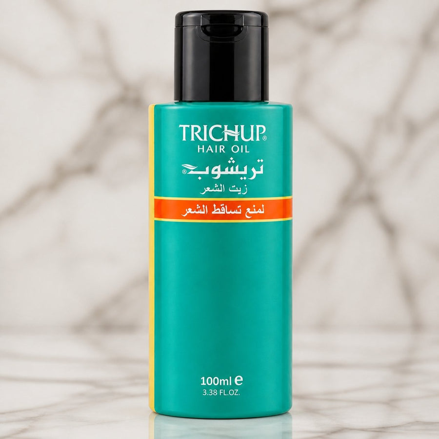 3 Huile Anti-Chute Soin Indien Trichup 50mL – gros plan sur les détails et la finition du packaging