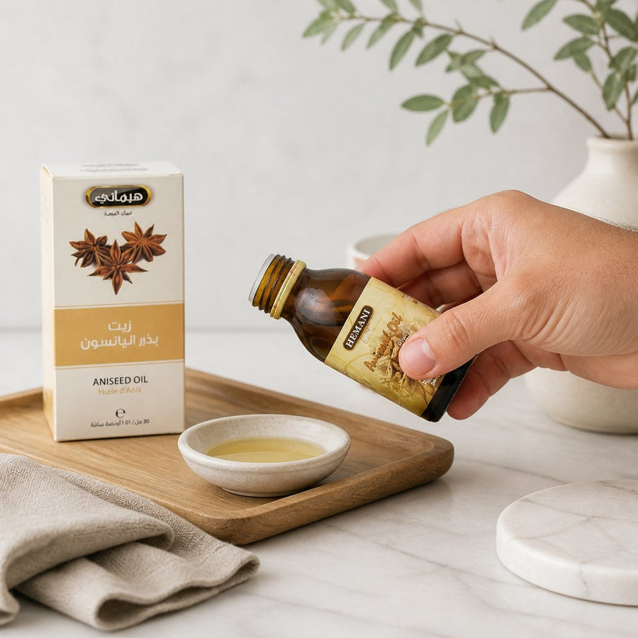 3 Huile d'Anis 30mL 100% Naturelle Hemani – application en situation réelle, geste de soin quotidien