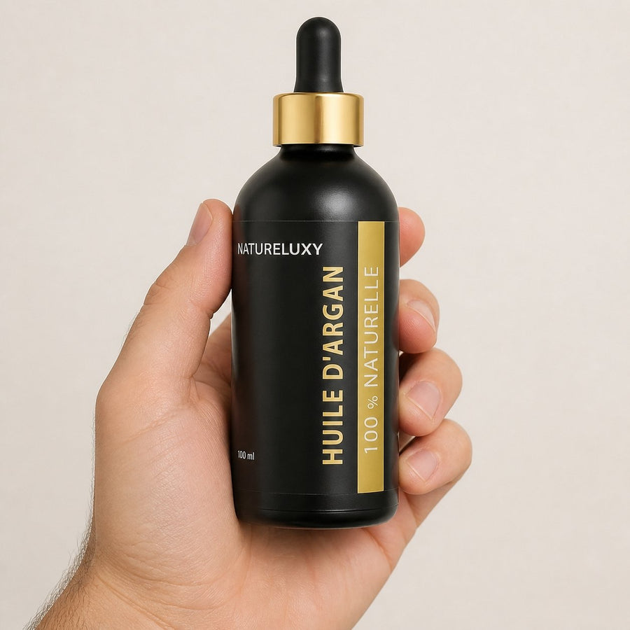 3 Huile d'Argan 100mL Pipette 100% naturelle – taille et contenance réelles du produit en main