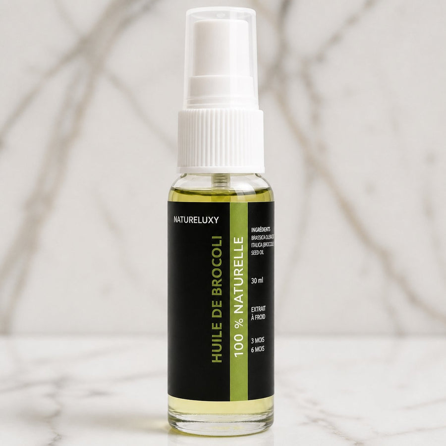 3 Huile de Brocoli 30mL Spray 100% Naturelle – gros plan sur les détails et la finition du packaging