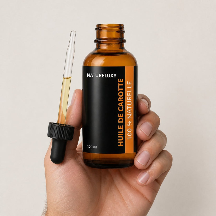 3 Huile de Carotte 100mL pipette 100% Naturelle – taille et contenance réelles du produit en main