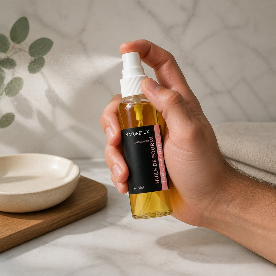 Huile de fourmi 30 mL spray - Lot de 3 | Natureluxy – application en situation réelle, geste de soin quotidien