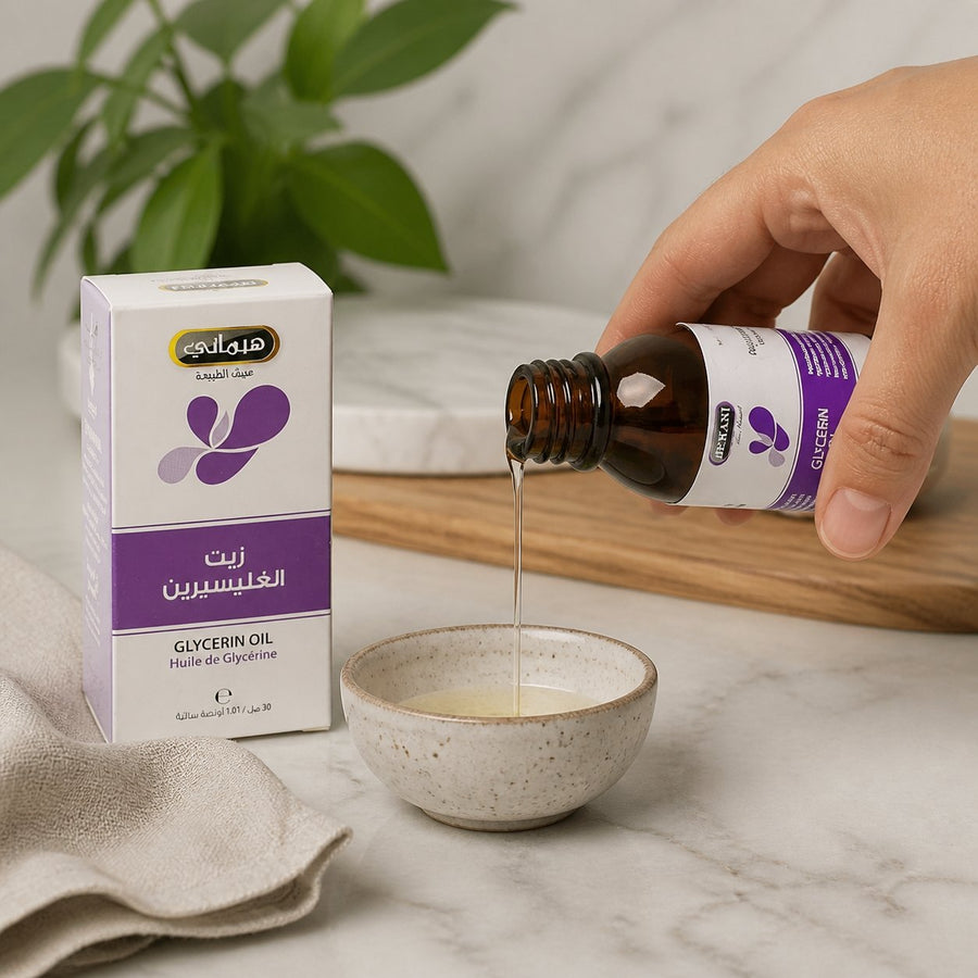 3 Huile de Glycérine 30mL 100% Naturelle Hemani – application en situation réelle, geste de soin quotidien