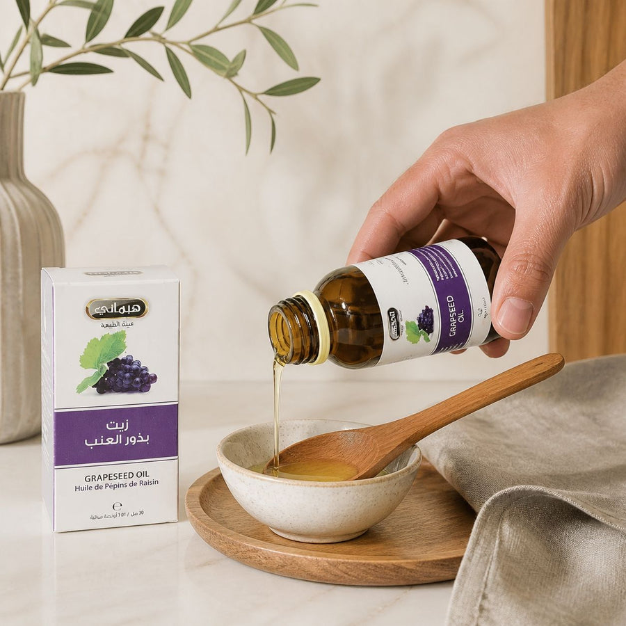 3 Huile de Pépin de Raisin 30mL 100% Naturelle Hemani – application en situation réelle, geste de soin quotidien