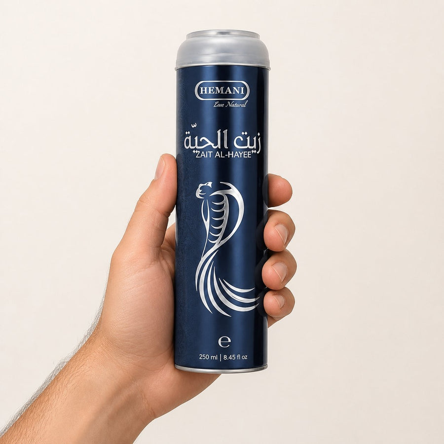 3 Huiles de Serpent pour cheveux Zait Al Hayee - Hemani - 250 ml – taille et contenance réelles du produit en main