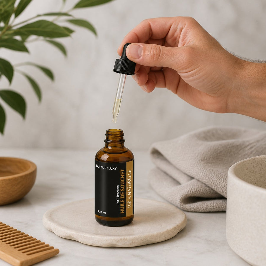 3 Huile de Souchet 100mL Pipette 100% naturelle – application en situation réelle, geste de soin quotidien