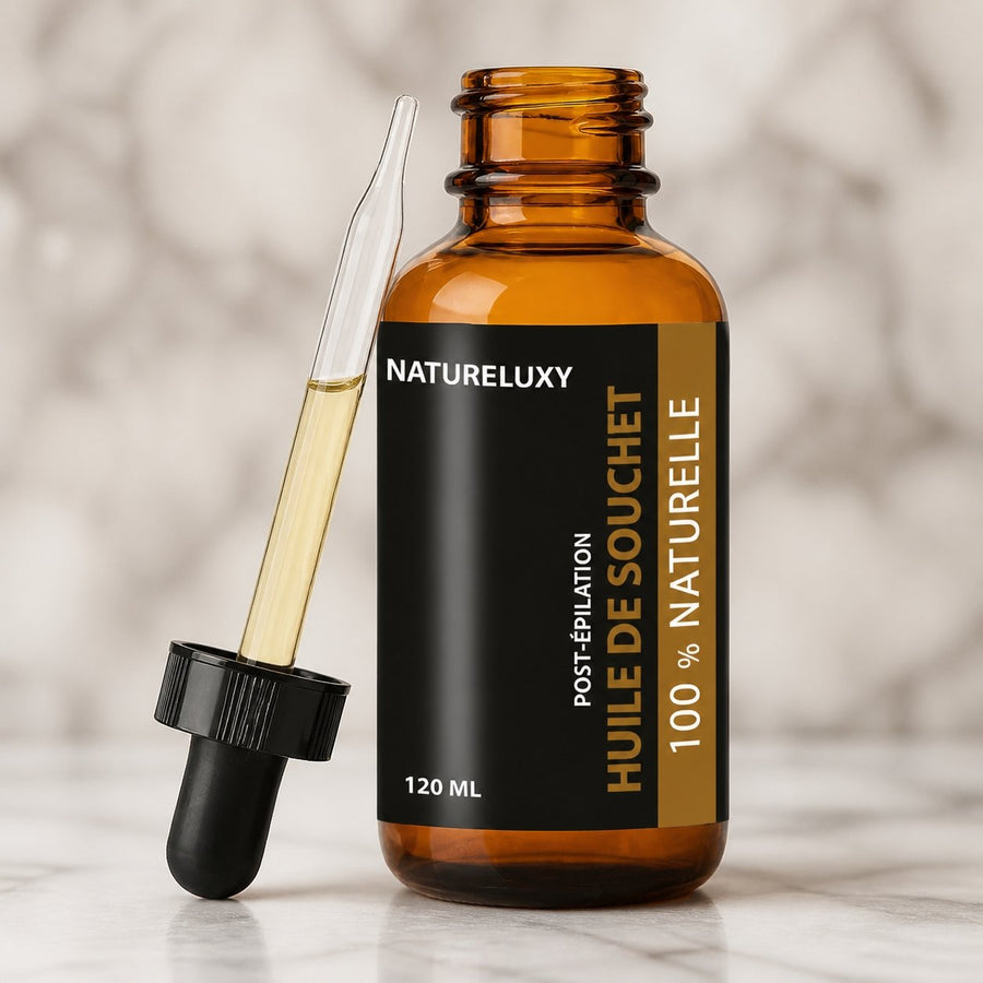 3 Huile de Souchet 100mL Pipette 100% naturelle – gros plan sur les détails et la finition du packaging