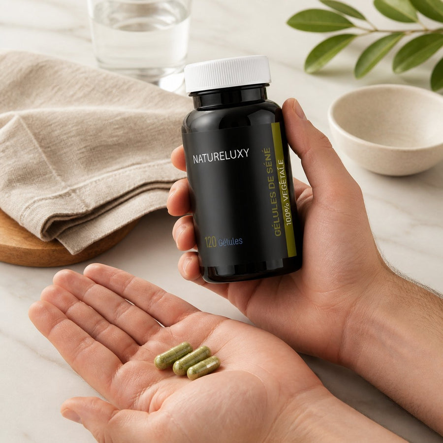 Lot 3×120 Gélules de Séné en poudre – 360 gélules – Enveloppe végétale – 300 mg – application en situation réelle, geste de soin quotidien