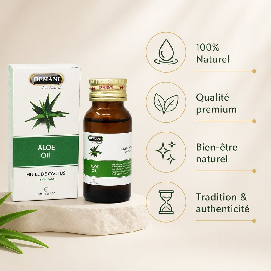 3 Huile de Cactus 30ml 100% Naturelle Hemani – infographie des bienfaits et des ingrédients clés
