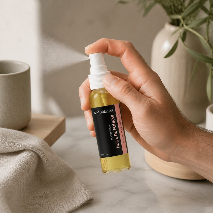 4 Huile de Fourmi contre la pousse des poils 30mL Natureluxy – application en situation réelle, geste de soin quotidien