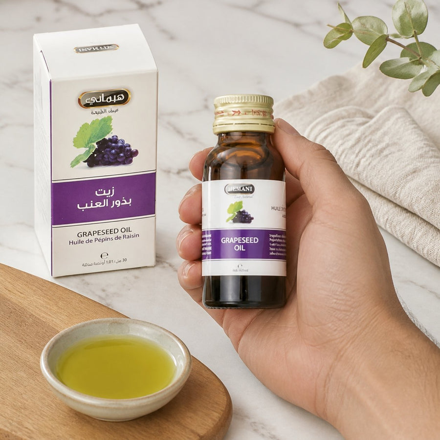 4 Huile de Pépin de Raisin 30mL 100% Naturelle Hemani – application en situation réelle, geste de soin quotidien