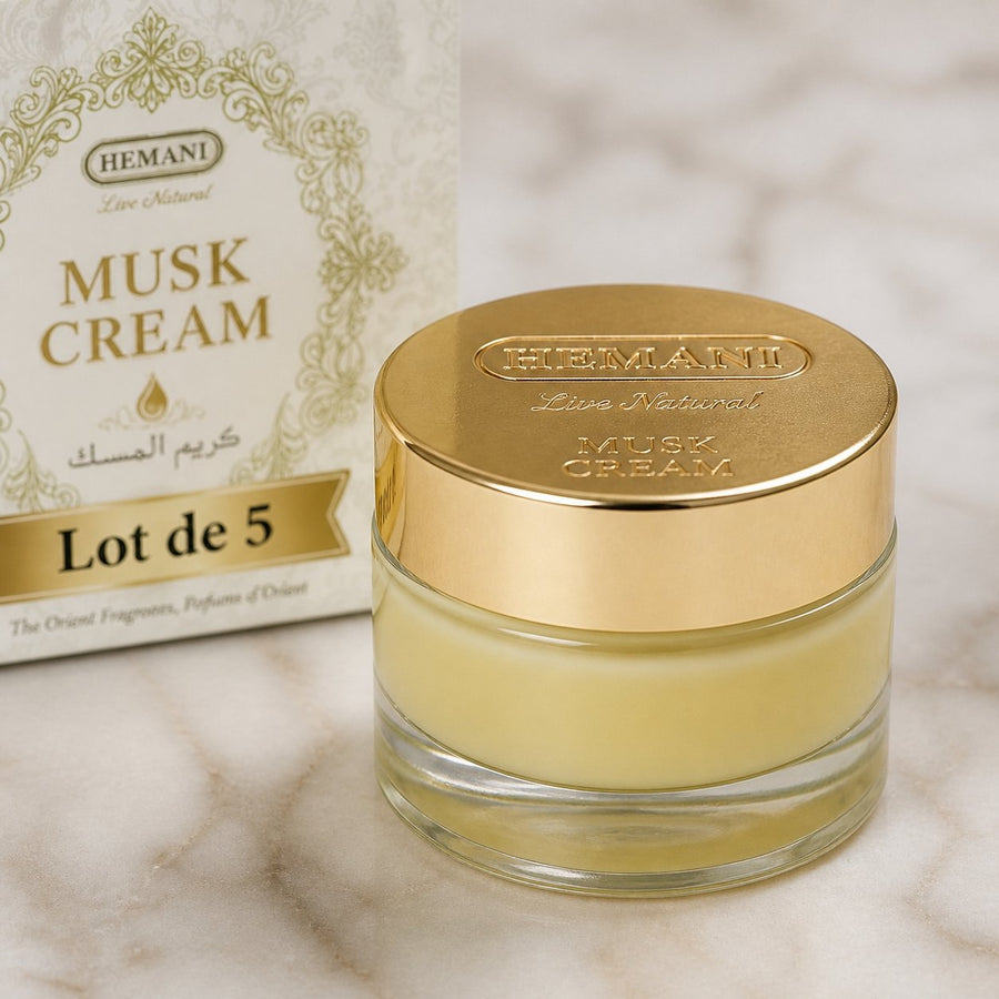 5 Crème Musc pour le Corps - Hemani – gros plan sur les détails et la finition du packaging