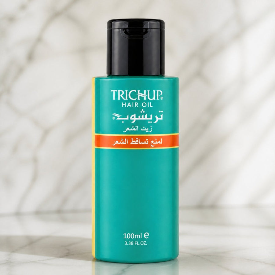 5 Huile Anti-Chute Soin Indien Trichup 50mL – gros plan sur les détails et la finition du packaging