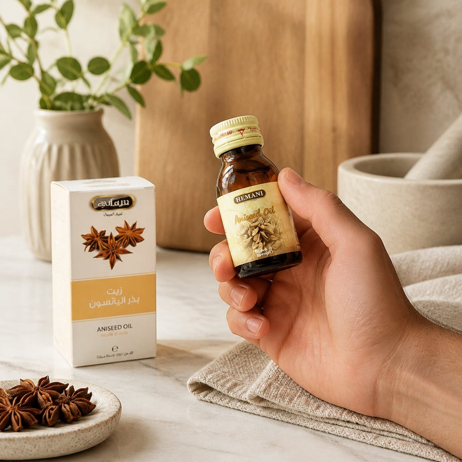 5 Huile d'Anis 30mL 100% Naturelle Hemani – application en situation réelle, geste de soin quotidien