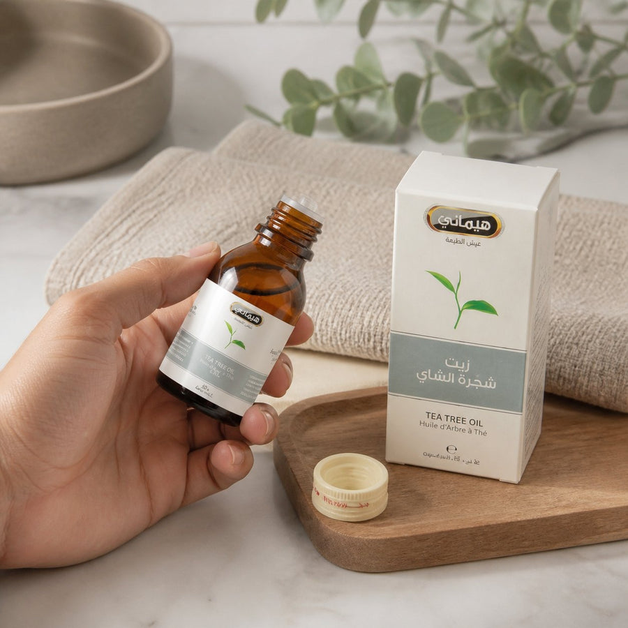 5 Huile d'Arbre à Thé 30mL 100% Naturelle Hemani – application en situation réelle, geste de soin quotidien