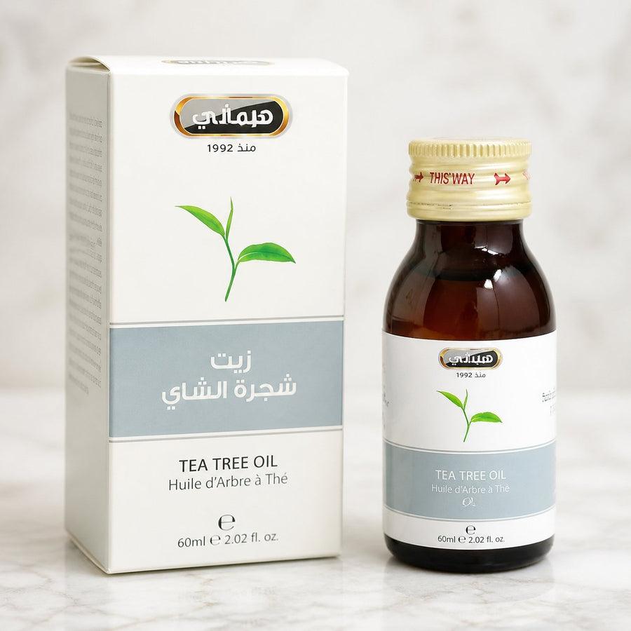 5 Huile d'Arbre à Thé 30mL 100% Naturelle Hemani – gros plan sur les détails et la finition du packaging