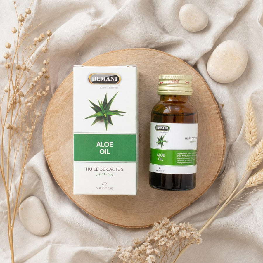 5 Huile de Cactus 30ml 100% Naturelle Hemani – composition flat lay avec éléments naturels, vue du dessus