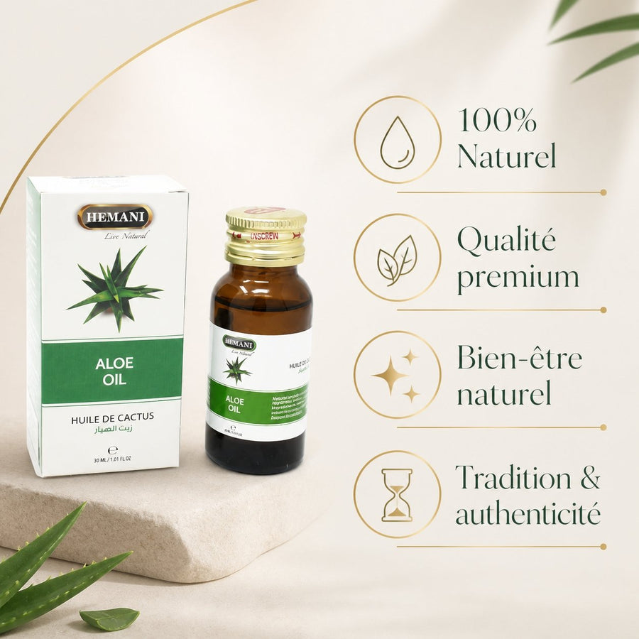 5 Huile de Cactus 30ml 100% Naturelle Hemani – infographie des bienfaits et des ingrédients clés
