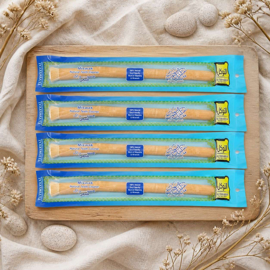 5 Siwak Haute qualité El-kheir – composition flat lay avec éléments naturels, vue du dessus