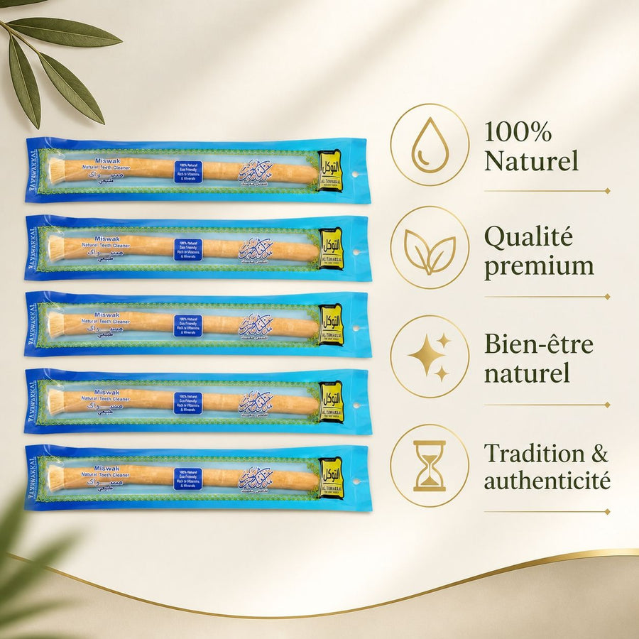5 Siwak Haute qualité El-kheir – infographie des bienfaits et des ingrédients clés