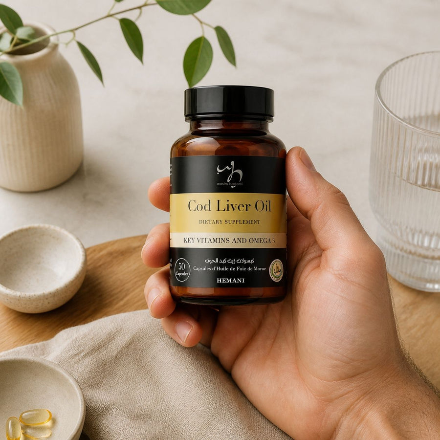 50 Capsules à l'huile de Foie de Morue - Hemani – application en situation réelle, geste de soin quotidien