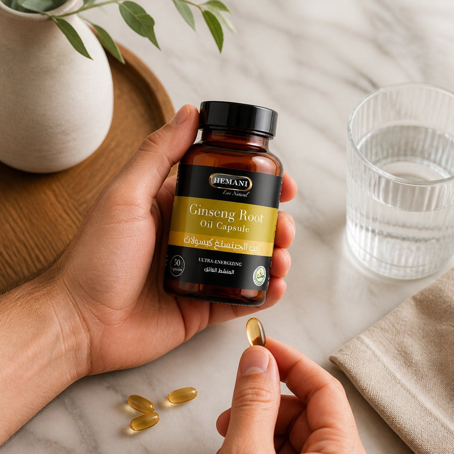 50 Capsules à l'huile de Ginseng - Hemani – application en situation réelle, geste de soin quotidien