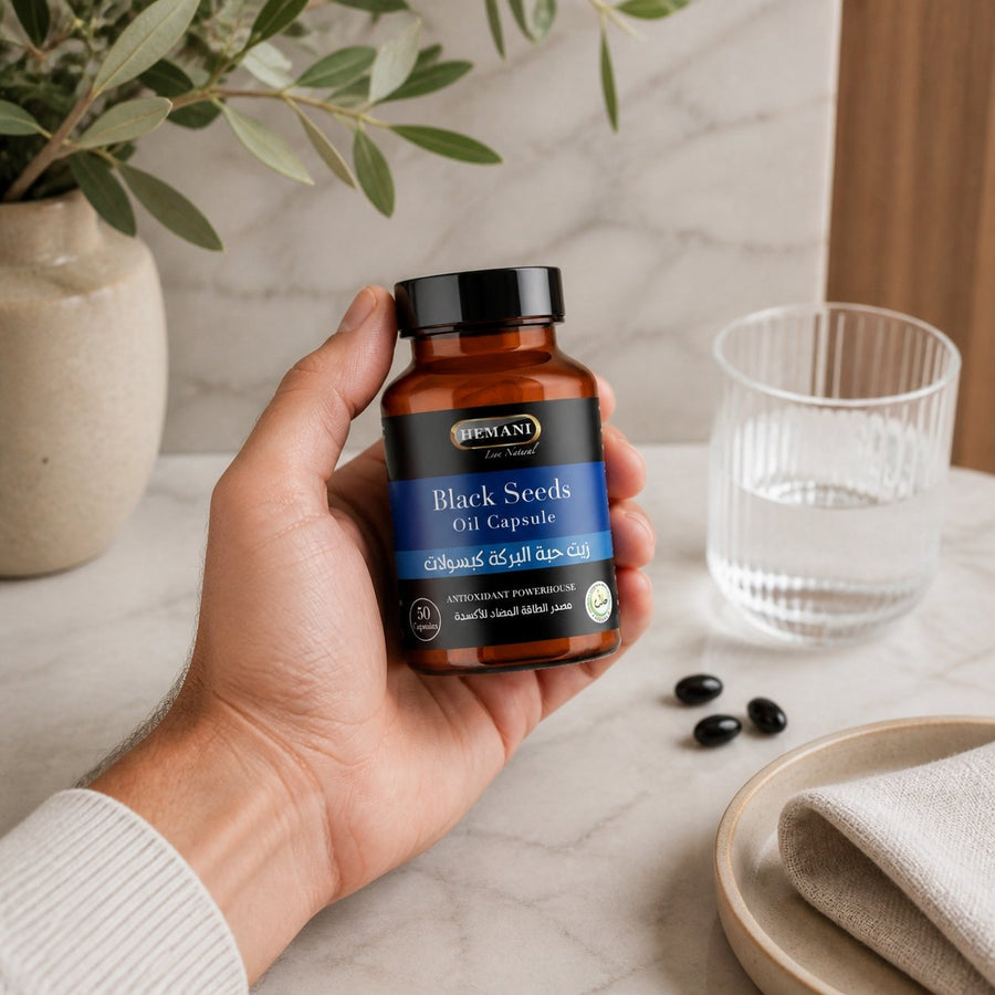 50 Capsules à l'Huile de Nigelle - Hemani – application en situation réelle, geste de soin quotidien