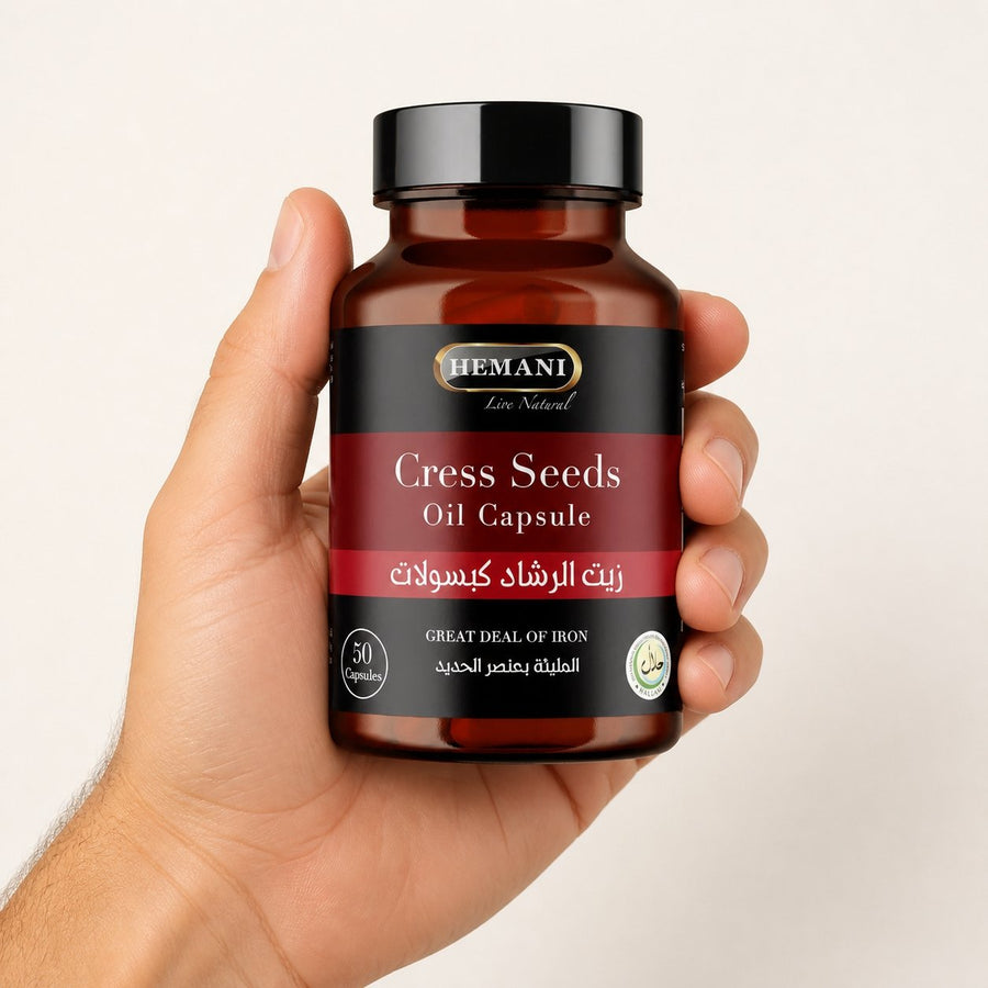 50 Capsules de Graine de Cresson – taille et contenance réelles du produit en main