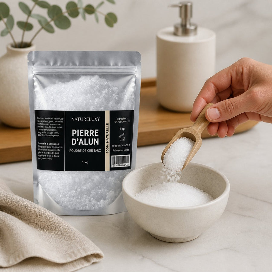 Pierre d’Alun en Poudre 5 kg — Usage Cosmétique – application en situation réelle, geste de soin quotidien