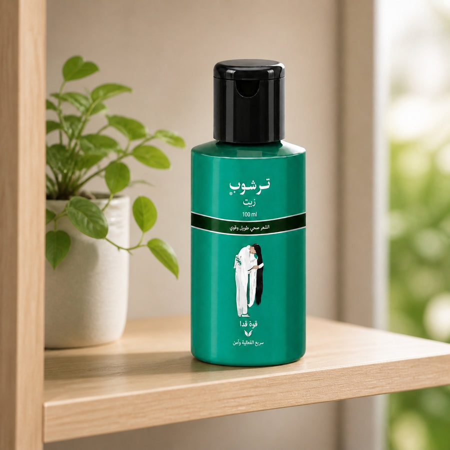 Huile Favorise la Pousse des Cheveux Soin Indien Trichup 100mL – présentation sur étagère en bois