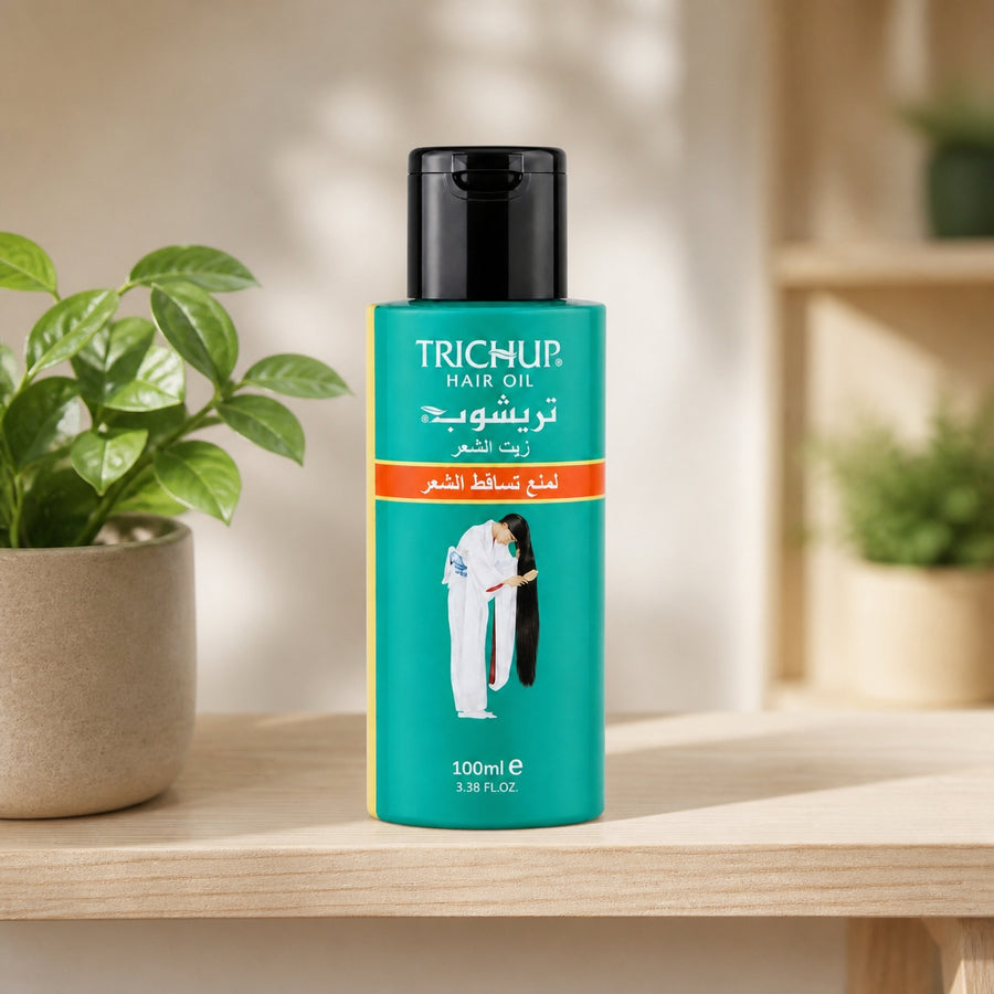 3 Huile Anti-Chute Soin Indien Trichup 50mL -10% – présentation sur étagère en bois