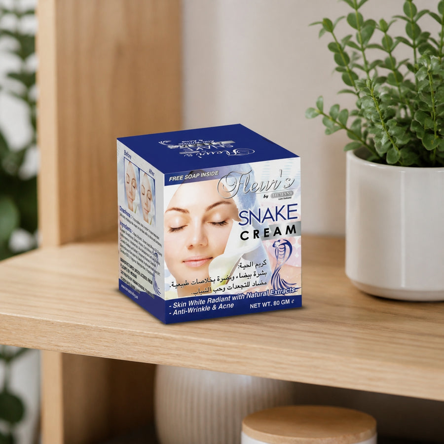 Crème de Serpent Hemani Anti-Acné – présentation sur étagère en bois