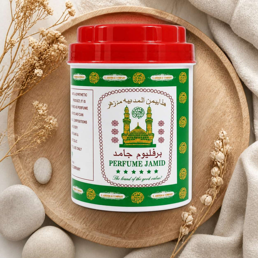 Carré de musc blanc jamid 250 g – parfum solide – composition flat lay avec éléments naturels, vue du dessus