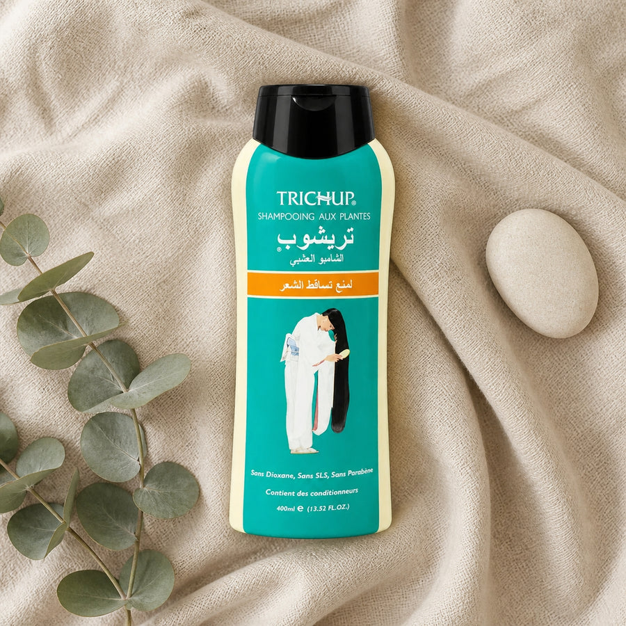 Shampoing Anti-Chute Soin Indien Trichup 400ml – composition sur lin vue du dessus