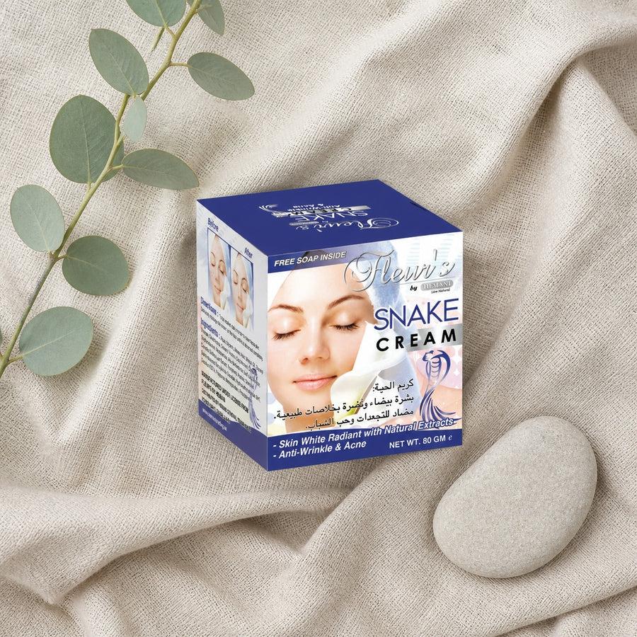 Crème de Serpent Hemani Anti-Acné – composition sur lin vue du dessus