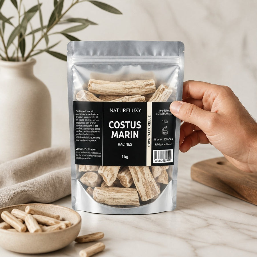 Costus Marin Brut 1kg - 100% Naturel - Natureluxy – application en situation réelle, geste de soin quotidien