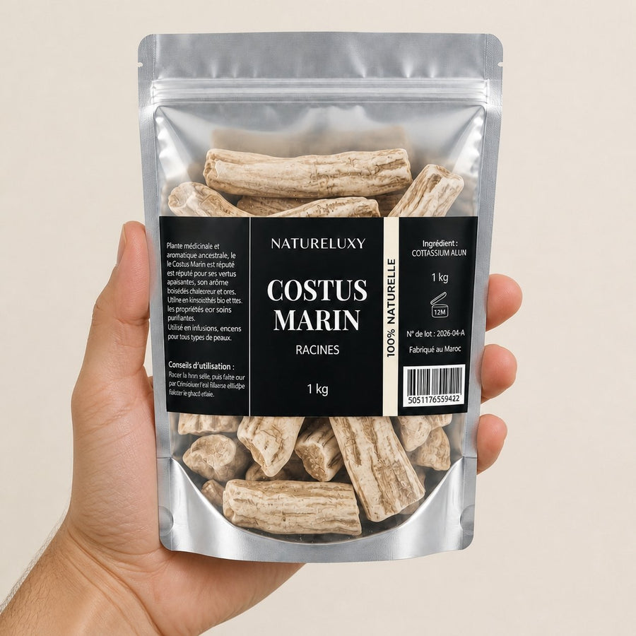 Costus Marin Brut 2X1Kg 100% Naturel Natureluxy – taille et contenance réelles du produit en main